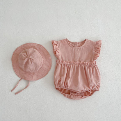 Baby Girl Solid Color Romper Sun Hat