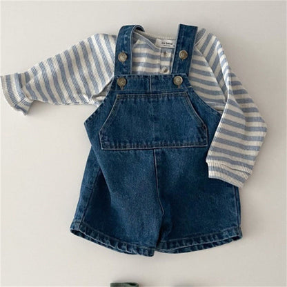 Solid Color Denim Overalls Kids Jumpsuit