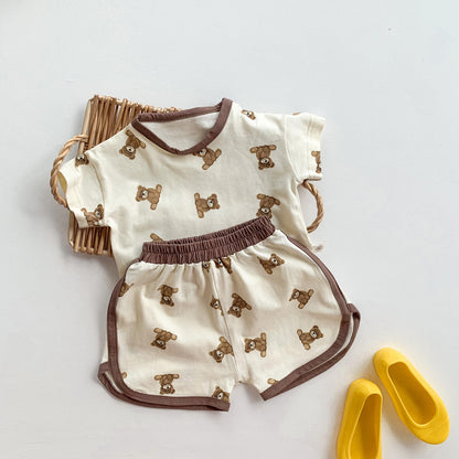 Loose Bear Short Sleeve Top Pants Suit