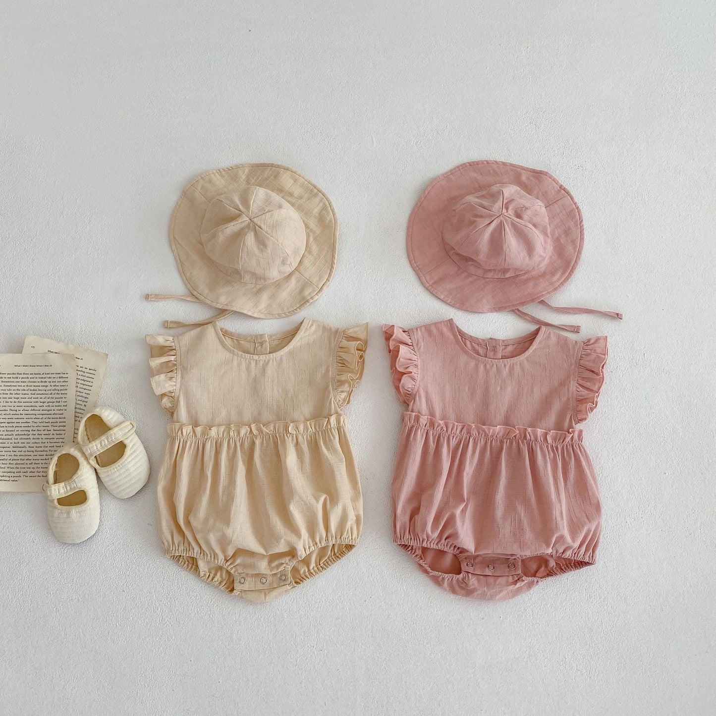 Baby Girl Solid Color Romper Sun Hat