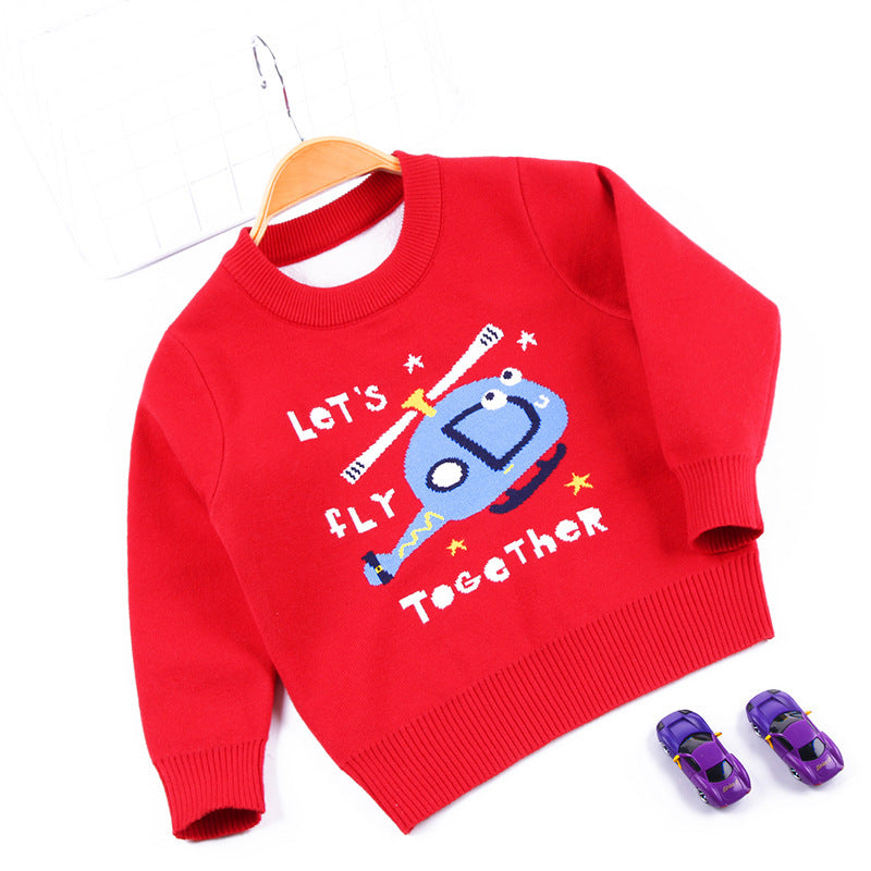 Double cartoon jacquard helicopter boy sweater