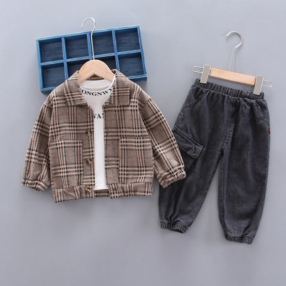 Stylish Spring & Autumn Long Sleeve Plaid suit