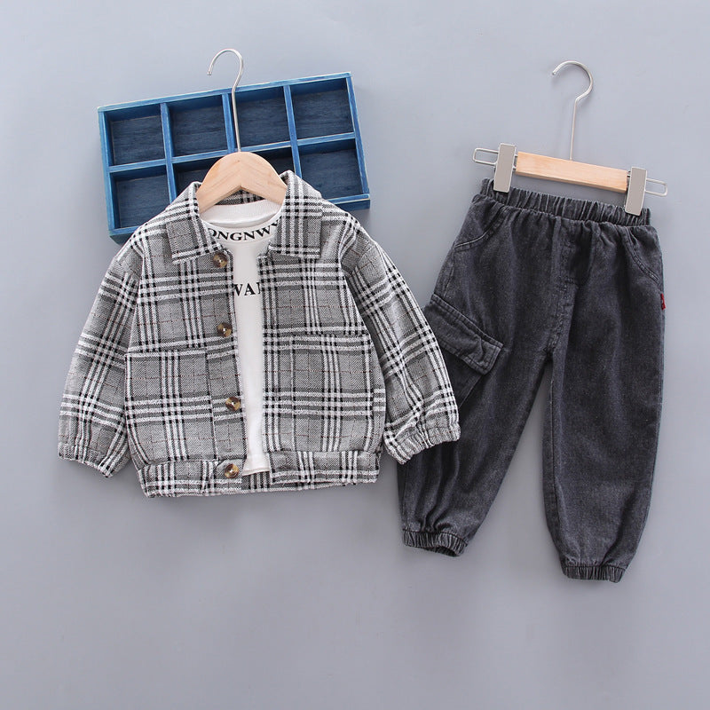 Stylish Spring & Autumn Long Sleeve Plaid suit