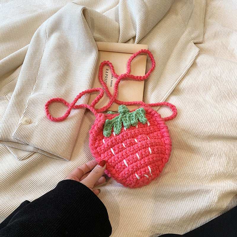 Handmade Knitted Children's Wool Cute Strawberry Crossbody Bag