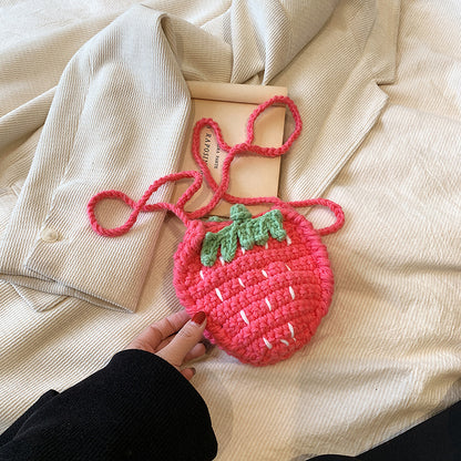 Handmade Knitted Children's Wool Cute Strawberry Crossbody Bag