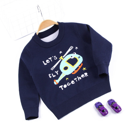 Double cartoon jacquard helicopter boy sweater