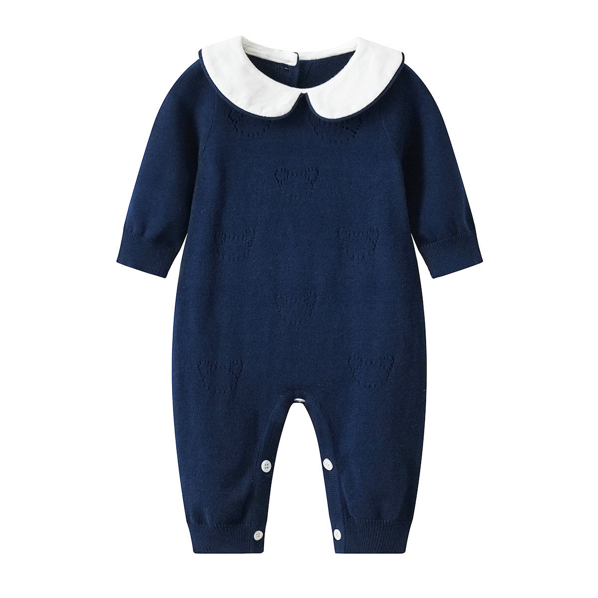 Babies' Knit Jumpsuit Bear Crocheted Dark Blue Cotton Wool Romper