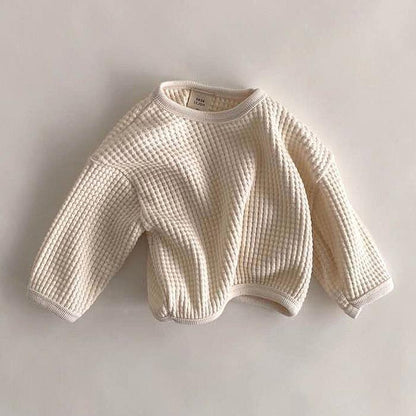 Babies And Young Children's Simple Waffle Loose Pullover T-shirt