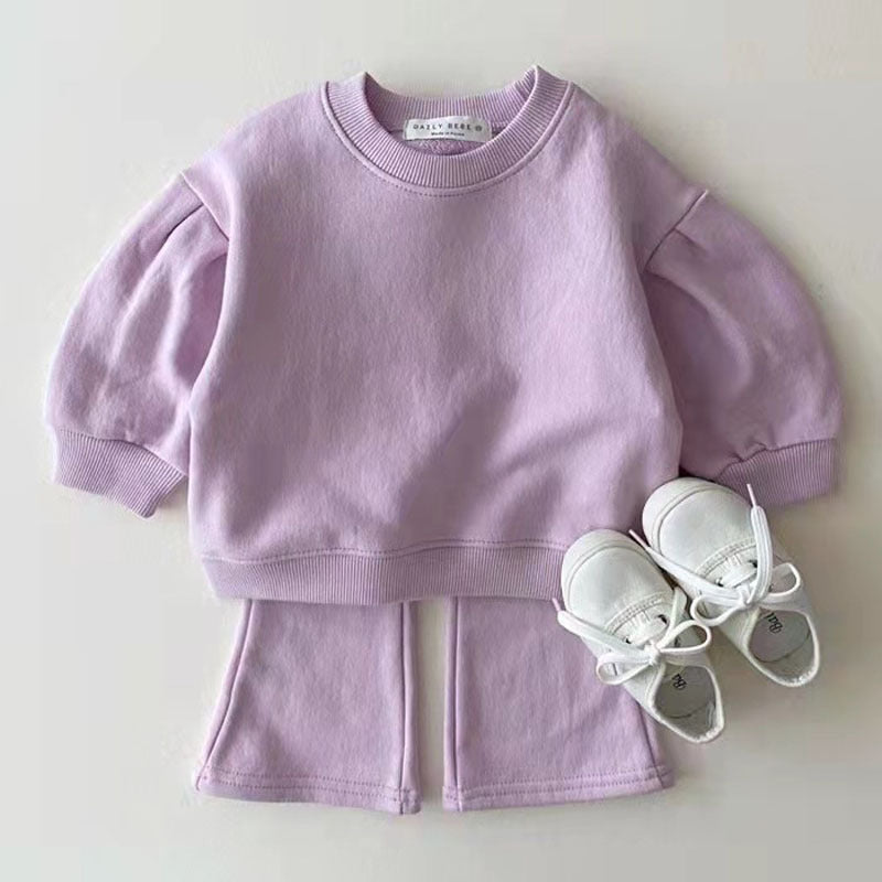 Infant Toddler Spring And Autumn Girls Cotton Suit, Candy Color Trendy Children Sweater Pants Two-piece Set