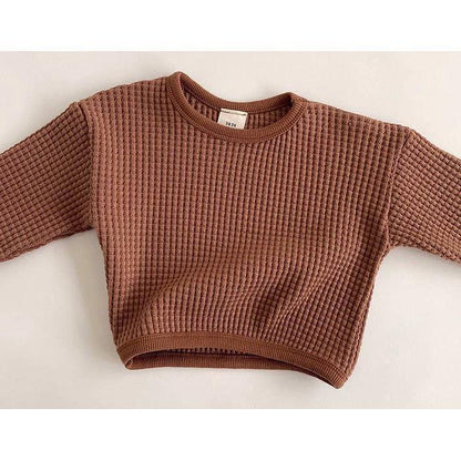 Babies And Young Children's Simple Waffle Loose Pullover T-shirt