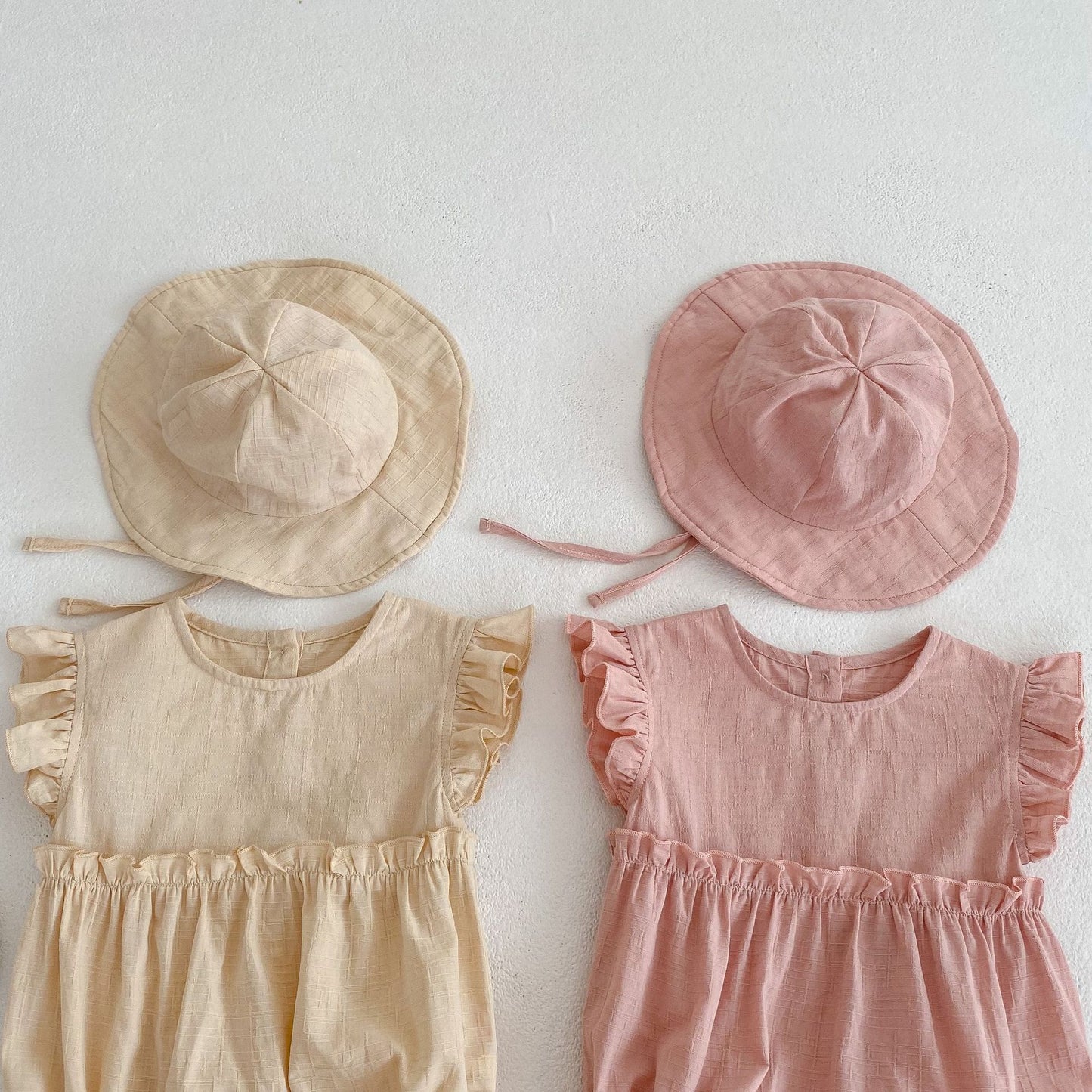 Baby Girl Solid Color Romper Sun Hat