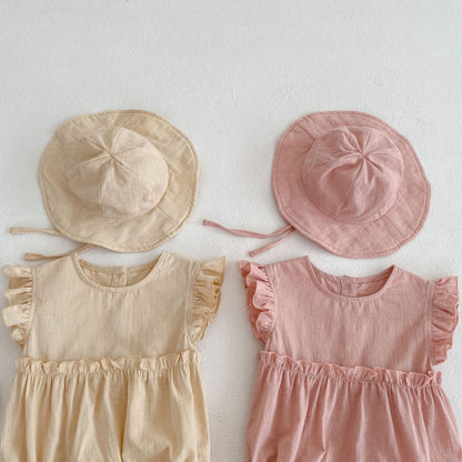 Baby Girl Solid Color Romper Sun Hat