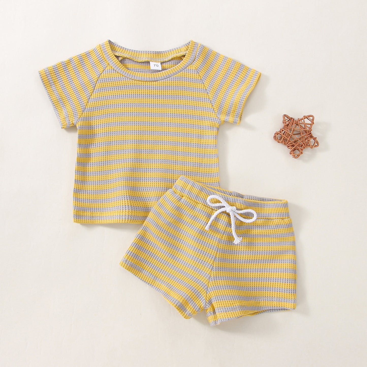 Stylish Waffle Stripe Short Sleeve