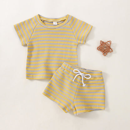 Stylish Waffle Stripe Short Sleeve