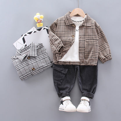 Stylish Spring & Autumn Long Sleeve Plaid suit