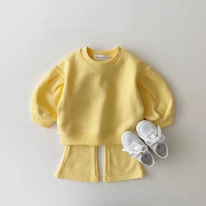 Infant Toddler Spring And Autumn Girls Cotton Suit, Candy Color Trendy Children Sweater Pants Two-piece Set