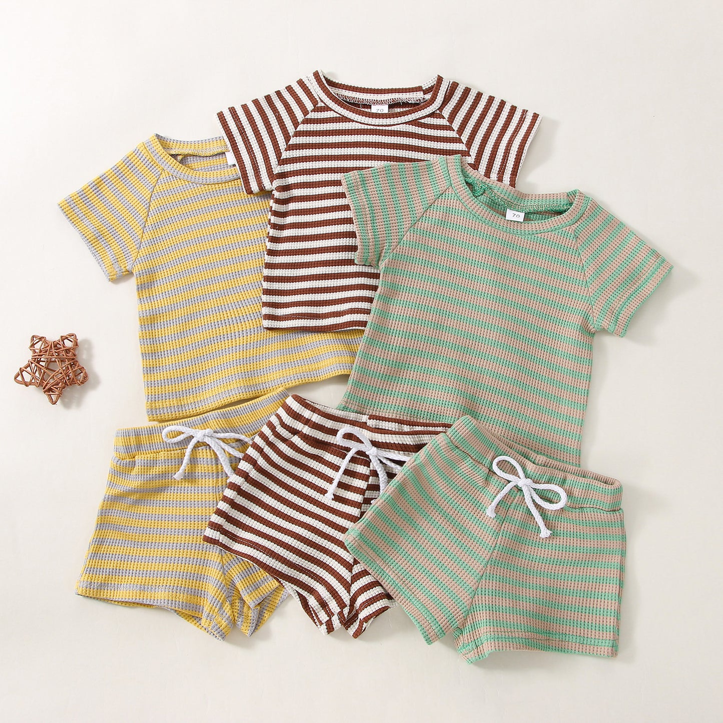 Stylish Waffle Stripe Short Sleeve