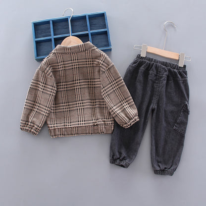 Stylish Spring & Autumn Long Sleeve Plaid suit