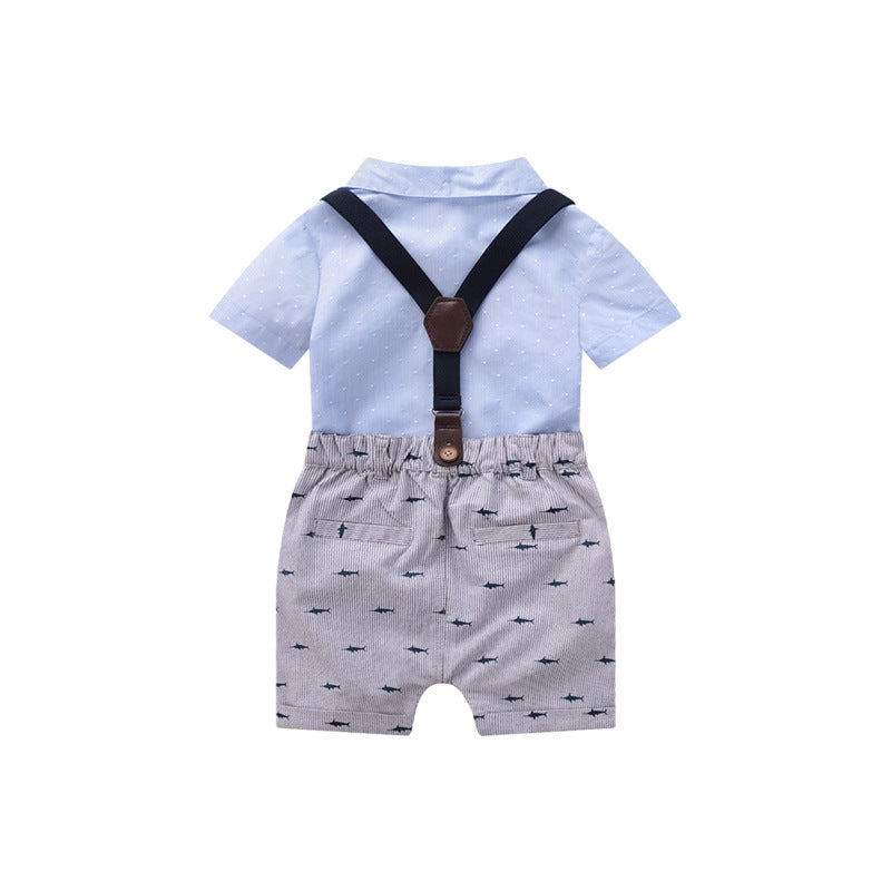 Baby boy short sleeve suit summer baby British overalls