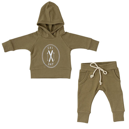 Solid Color Hooded Sweater Set(Cotton)