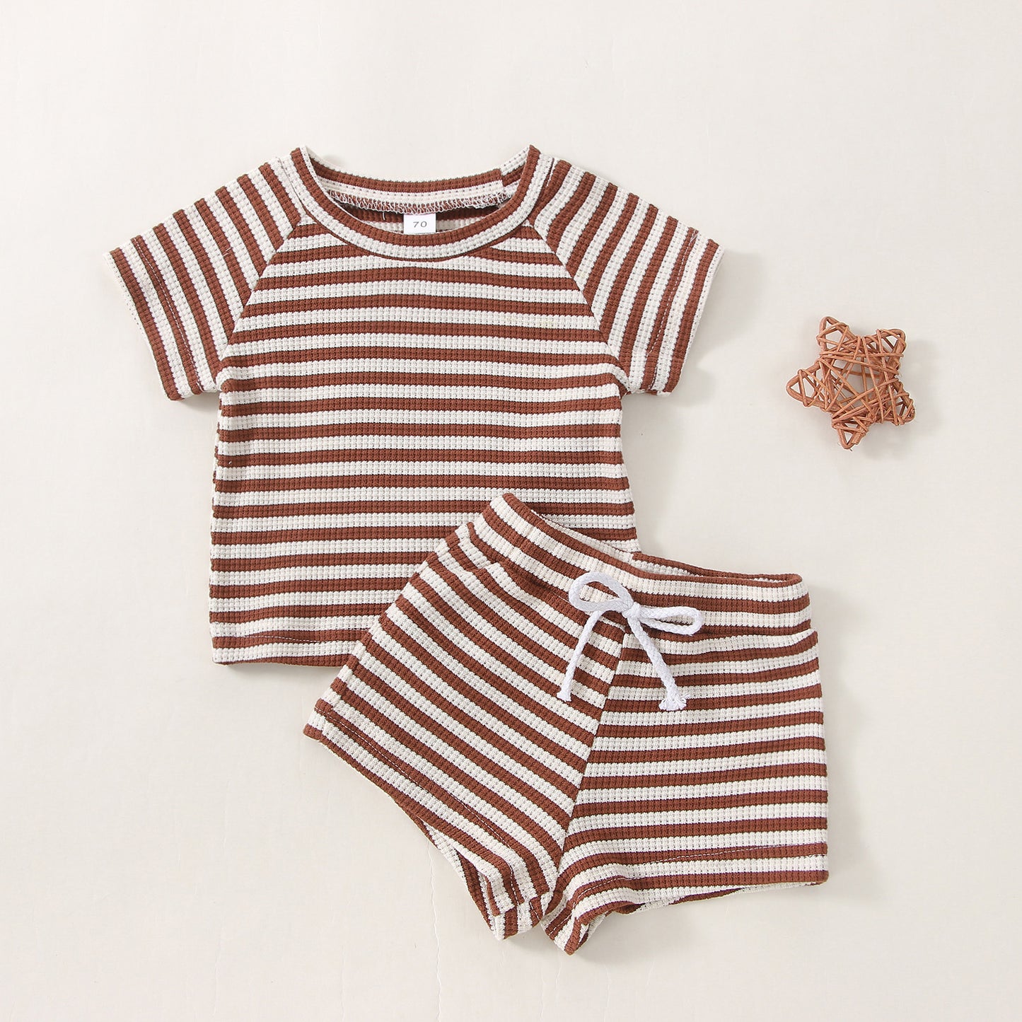 Stylish Waffle Stripe Short Sleeve