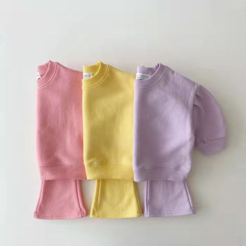 Infant Toddler Spring And Autumn Girls Cotton Suit, Candy Color Trendy Children Sweater Pants Two-piece Set