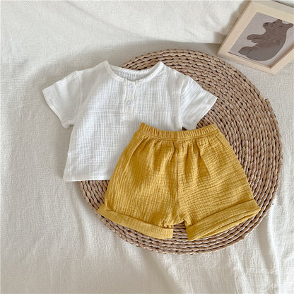 Cotton Yarn Short-sleeved T-shirt Shorts boys And Girls Baby Suits