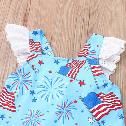 Kids Summer Sleeveless Firework Flag Dress