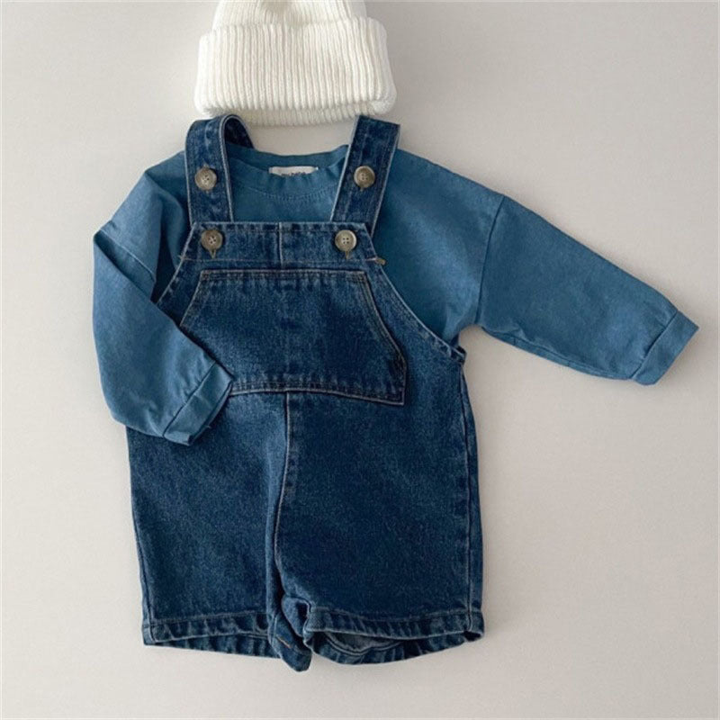 Solid Color Denim Overalls Kids Jumpsuit