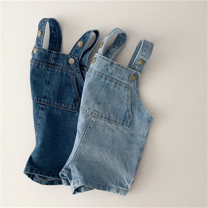 Solid Color Denim Overalls Kids Jumpsuit