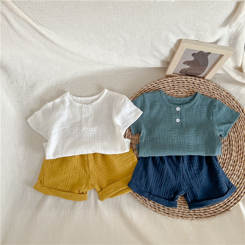 Cotton Yarn Short-sleeved T-shirt Shorts boys And Girls Baby Suits