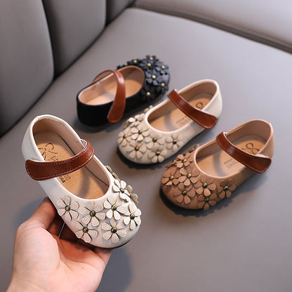 Girls' Small Leather Shoes, Female Babies, Flower Single Shoes, Soft Soles, Little Girls