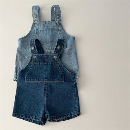 Solid Color Denim Overalls Kids Jumpsuit