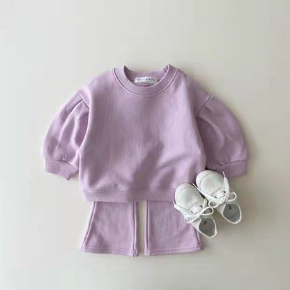 Infant Toddler Spring And Autumn Girls Cotton Suit, Candy Color Trendy Children Sweater Pants Two-piece Set