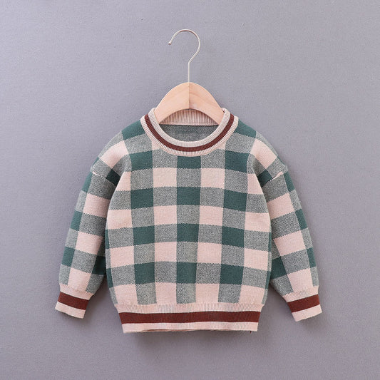 New Boys' Square Plaid Pullover