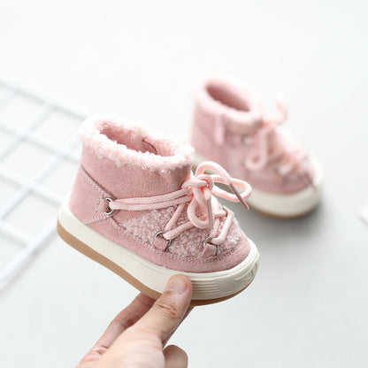 Toddler Shoes High-top Snow Boots Plus Velvet To Keep Warm Babies