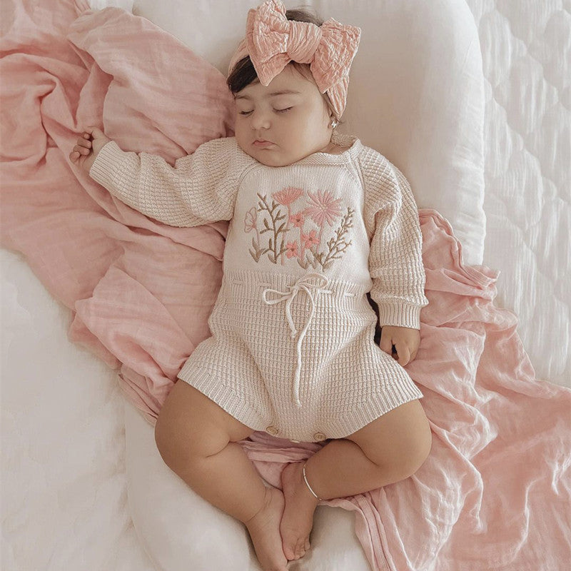 Baby Girl Knitted Embroidered Jumpsuit