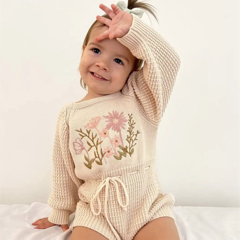 Baby Girl Knitted Embroidered Jumpsuit