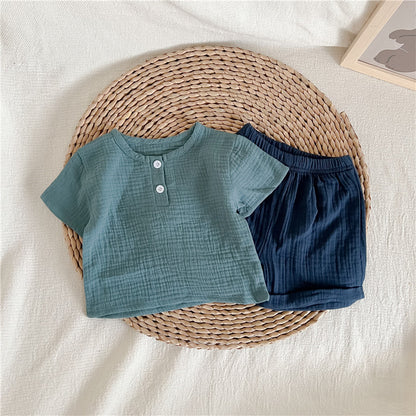 Cotton Yarn Short-sleeved T-shirt Shorts boys And Girls Baby Suits