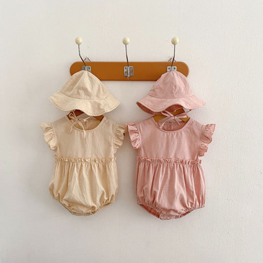 Baby Girl Solid Color Romper Sun Hat