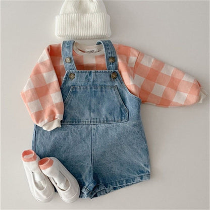 Solid Color Denim Overalls Kids Jumpsuit