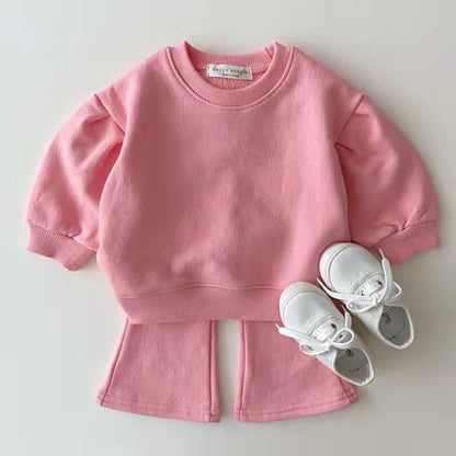 Infant Toddler Spring And Autumn Girls Cotton Suit, Candy Color Trendy Children Sweater Pants Two-piece Set